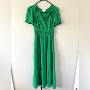 Monteau Emerald Green Surplice Tiered Maxi Dress